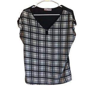 L Carol Rose Women Short Sleeve Plaid Shirt Summer Top Loose Fit for Leggings